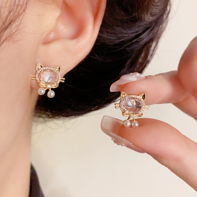 18K Gold-Plated Sparkling Cat Stud Earrings – Minimalist Cute Design
