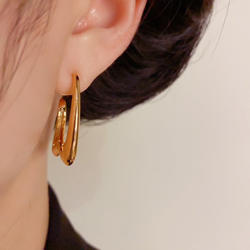 18K Gold Luxury Metal Geometric Hoop Earrings – Elegant Design