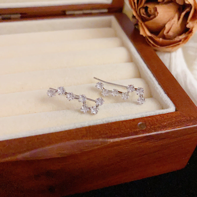 Luxury Zircon Star Linear Ear Crawler Earrings – Silver Needle Design