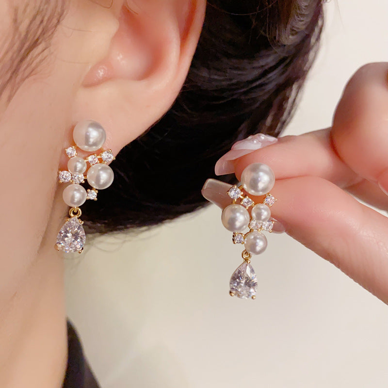 14K Gold-Plated Pearl Grape Cluster Drop Earrings– Elegant Chic Design