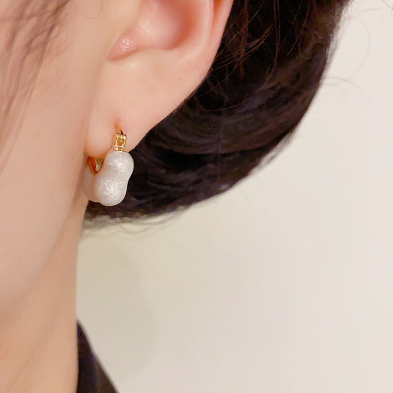 14K Gold Enamel Cloud Hoop Earrings – Korean-Style Design