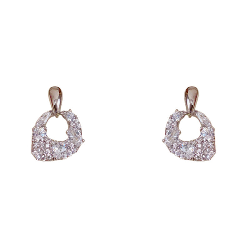Luxury Full-Zircon Geometric Drop Earrings – Silver Needle Design