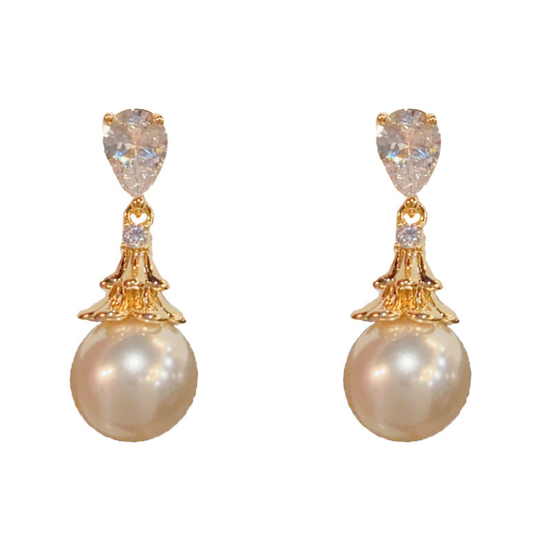 Eaioncol Teardrop Pearl Tassel CZ Earrings Gold