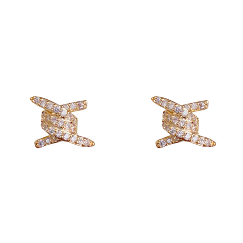Luxury Full-Zircon Winding Camellia Stud Earrings – Geometric Design