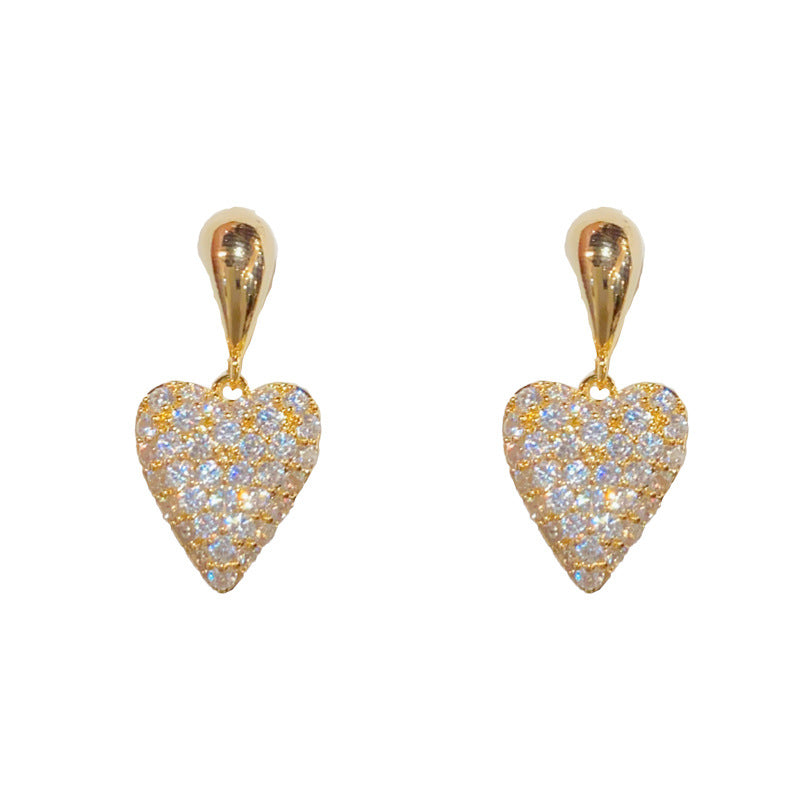 14K Gold-Plated Full Zircon Heart Earring - Elegant Chic Design