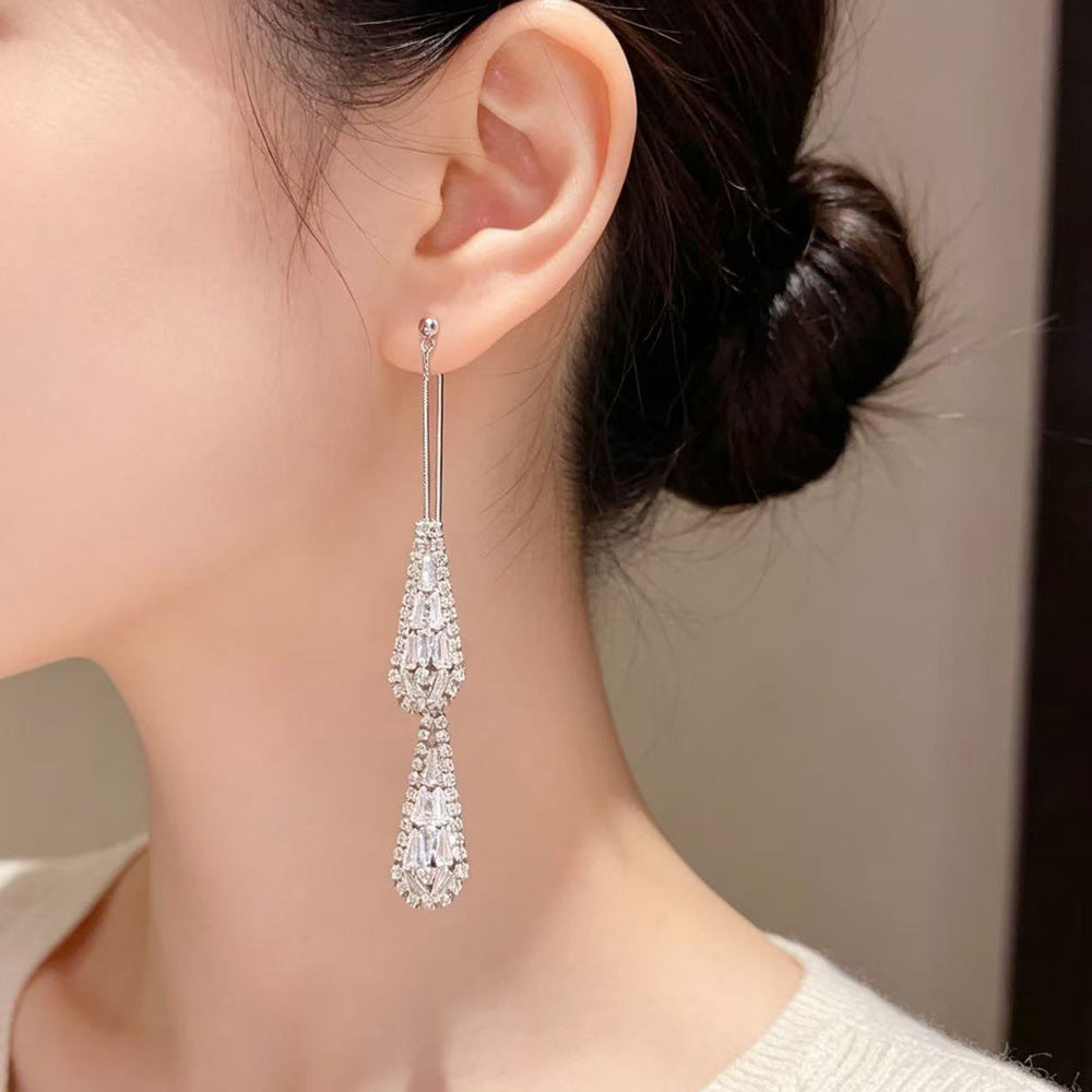 Eaioncol Two-Way Teardrop CZ Tassel Earrings Gold Silver