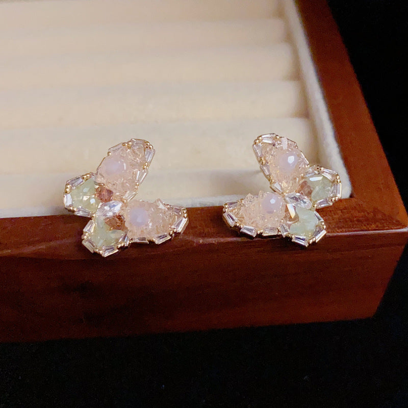 14K Gold Handcrafted Crystal Butterfly Stud Earrings – Elegant Design