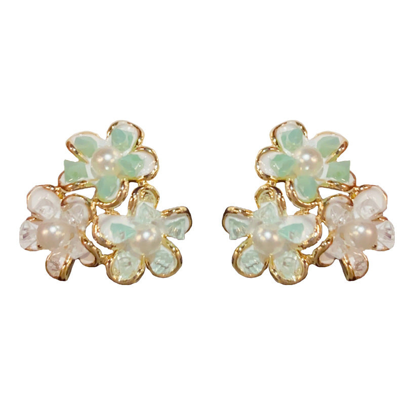 14K Gold-Plated Three-Petal Flower Stud Earrings – Elegant Design