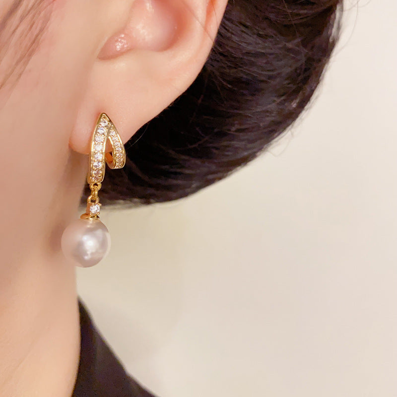 Luxury Full - Zircon & Geometric Pearl Drop Earrings – Elegant Design