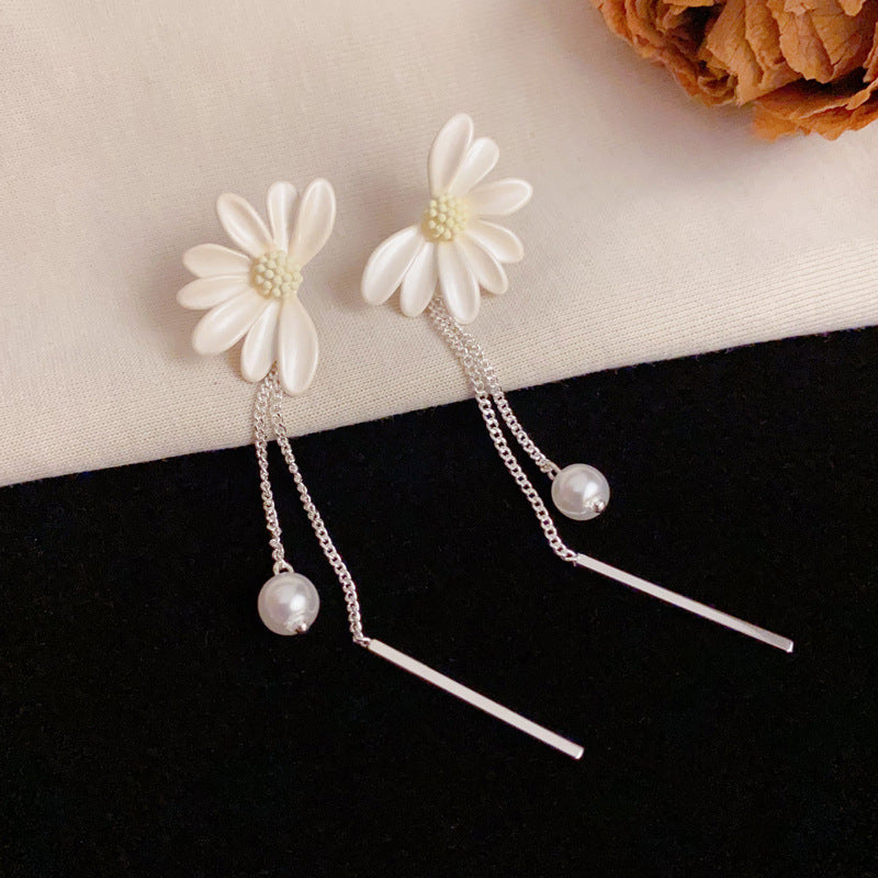 Luxury Daisy Petal Long Tassel Drop Flora Earrings– S925 Silver Needle