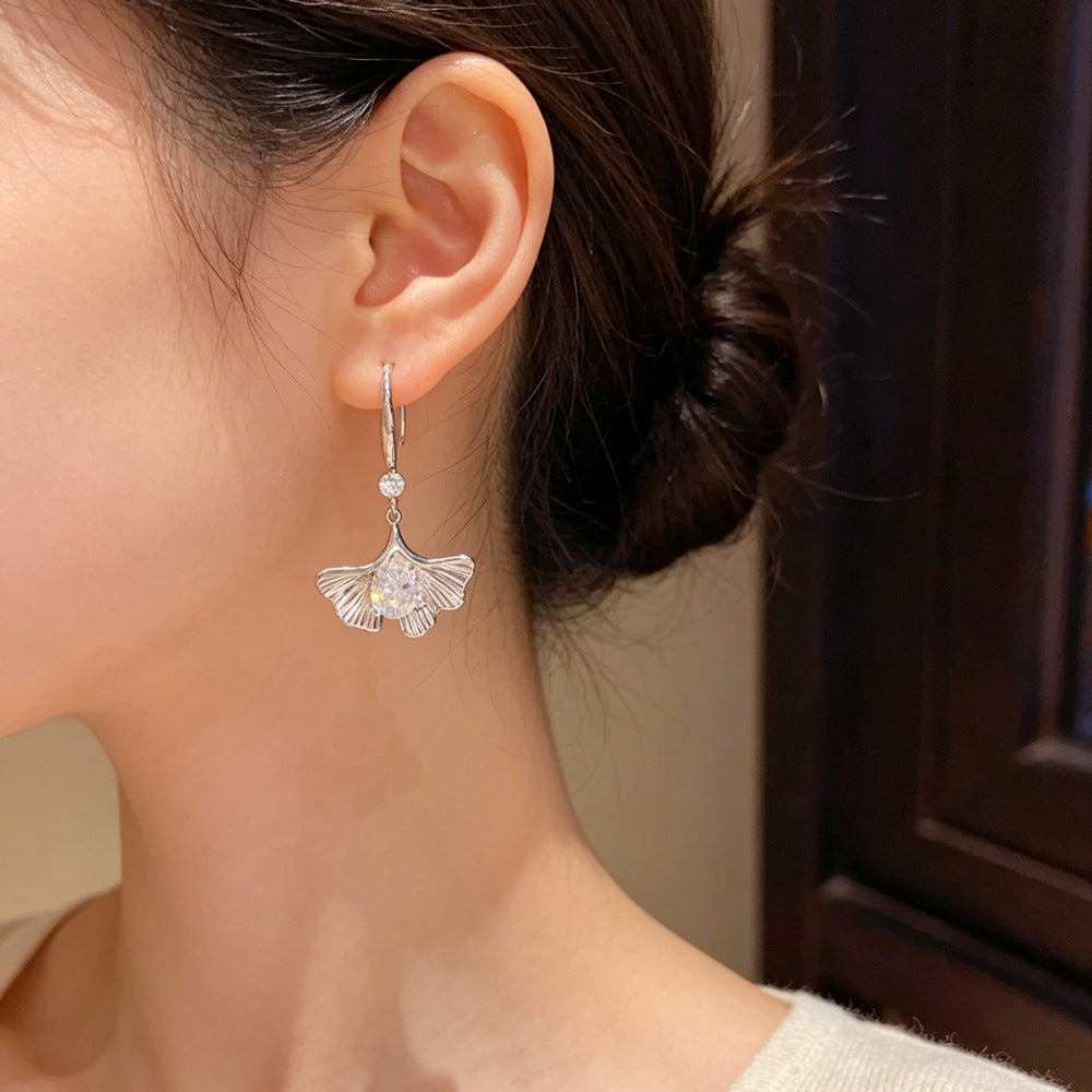 Eaioncol Ginkgo Leaf CZ Ear Hooks Gold Silver