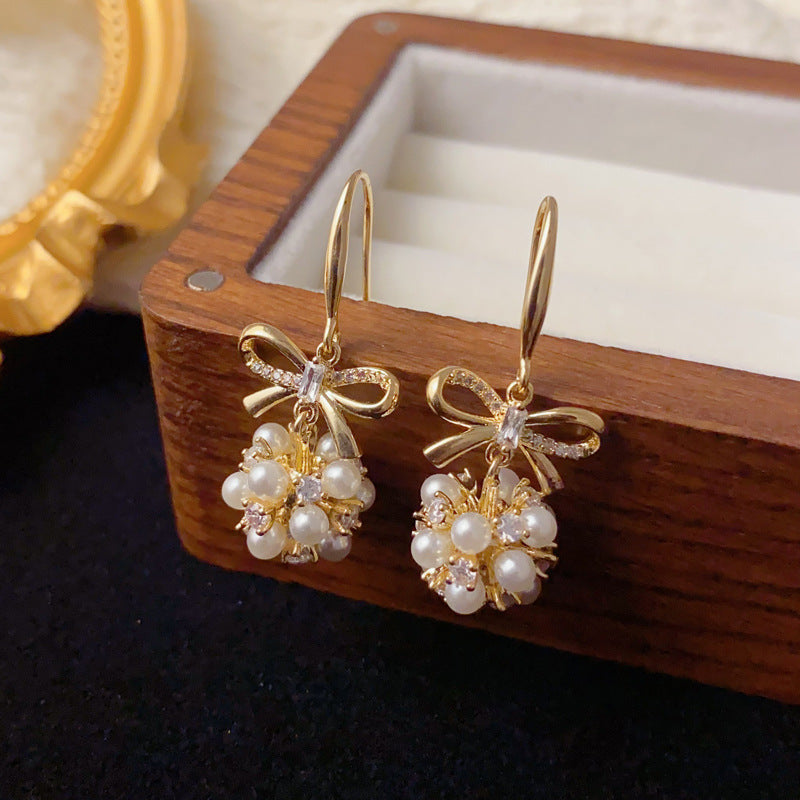 Luxury Pearl Bow Ball Tassel Drop Earrings – Elegant Design