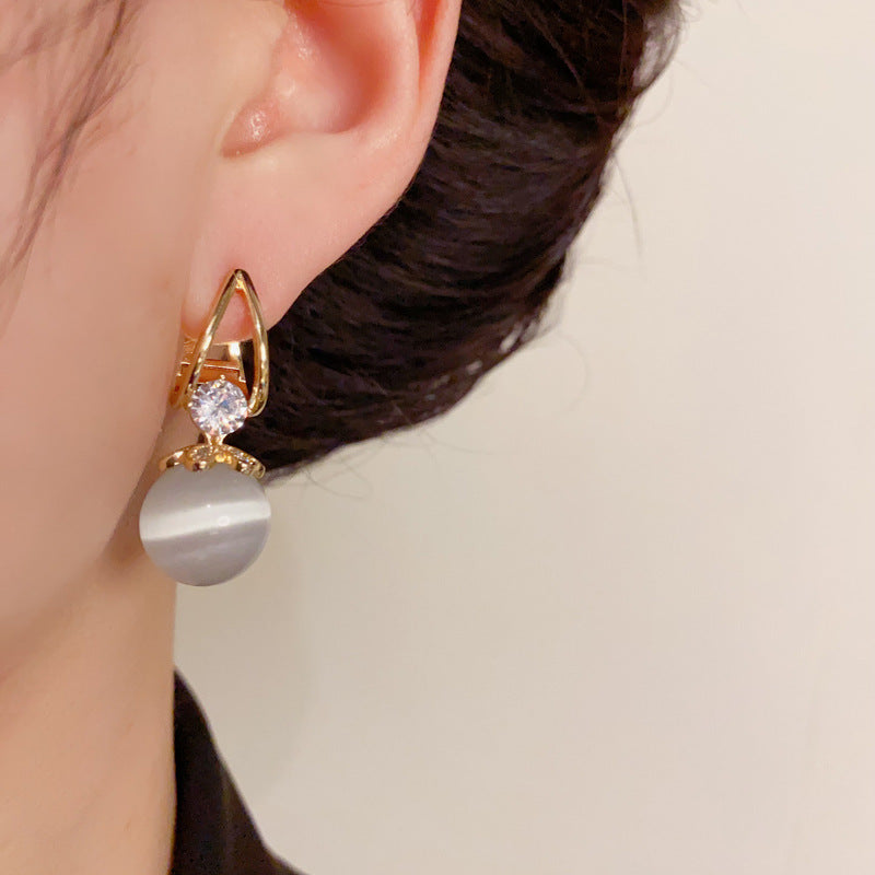 14K Gold Cat Eye Sphere Earrings - Chic Elegance Design