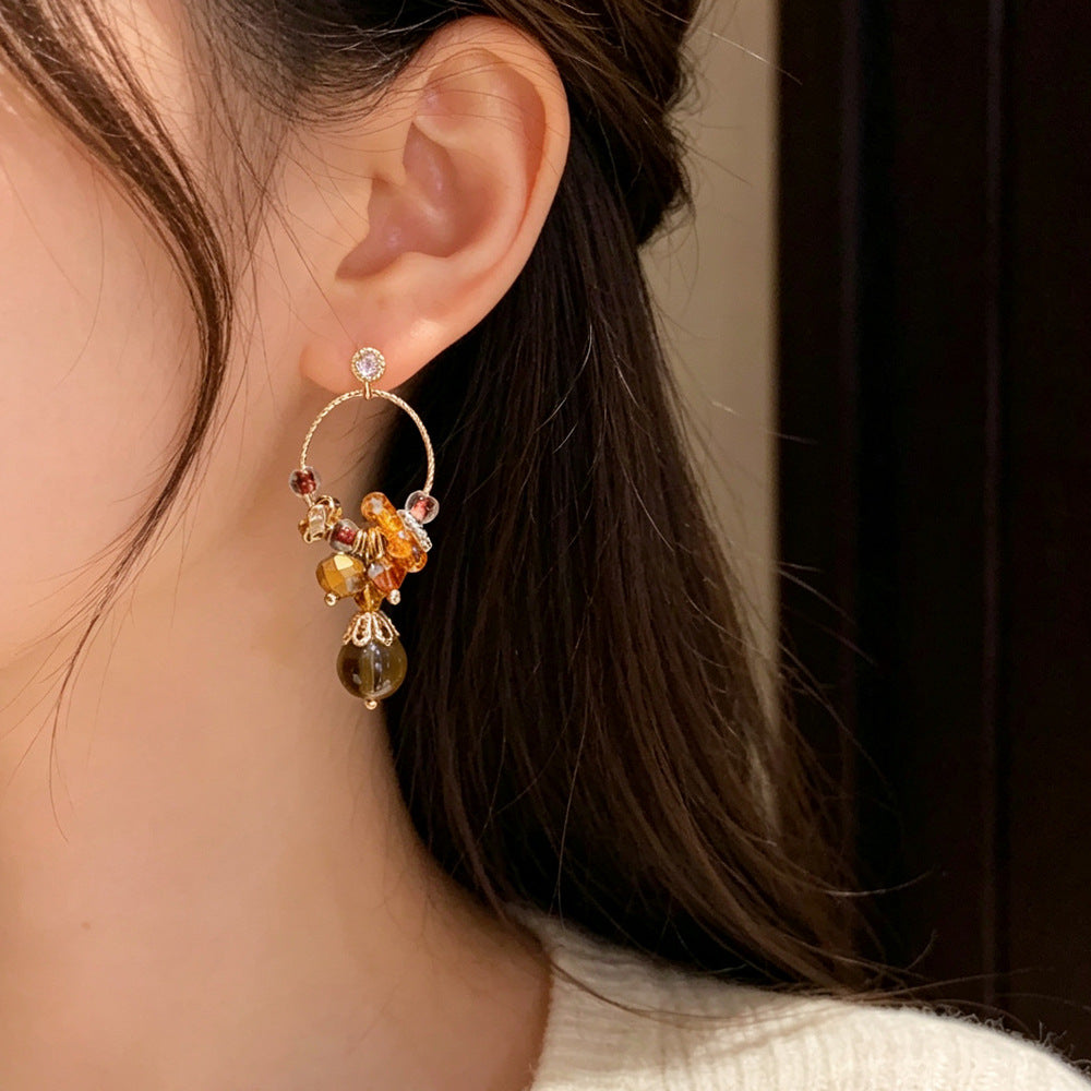 Eaioncol Korean Beaded Circle Tassel Earrings 14K Gold Plated