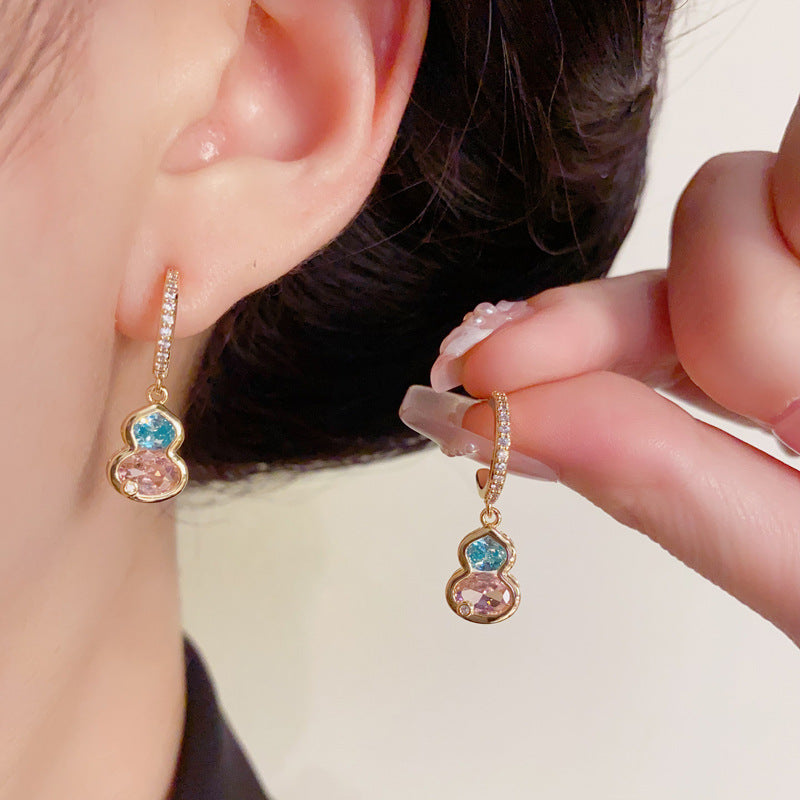 Elegant Zircon Colorblock Gourd Drop Earrings – Floral Design