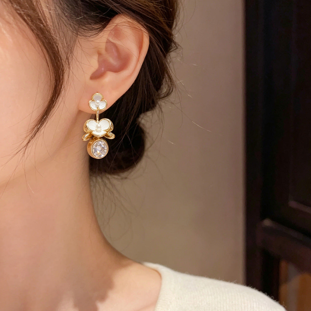 Eaioncol Enamel Flower Tassel Drop Earrings Gold