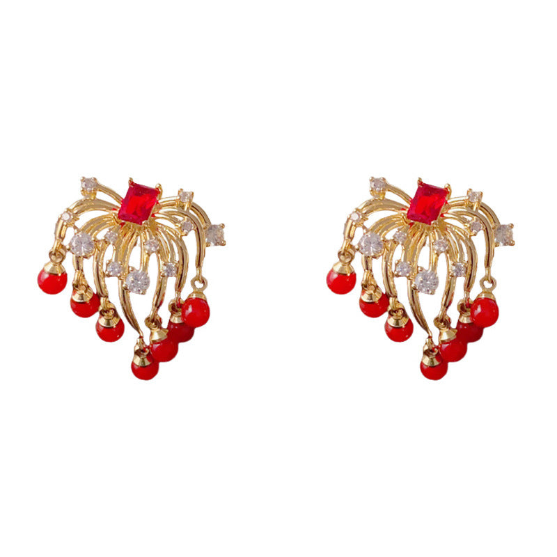 Luxury Zircon Firework Pearl Tassel Drop Earrings – Retro Design