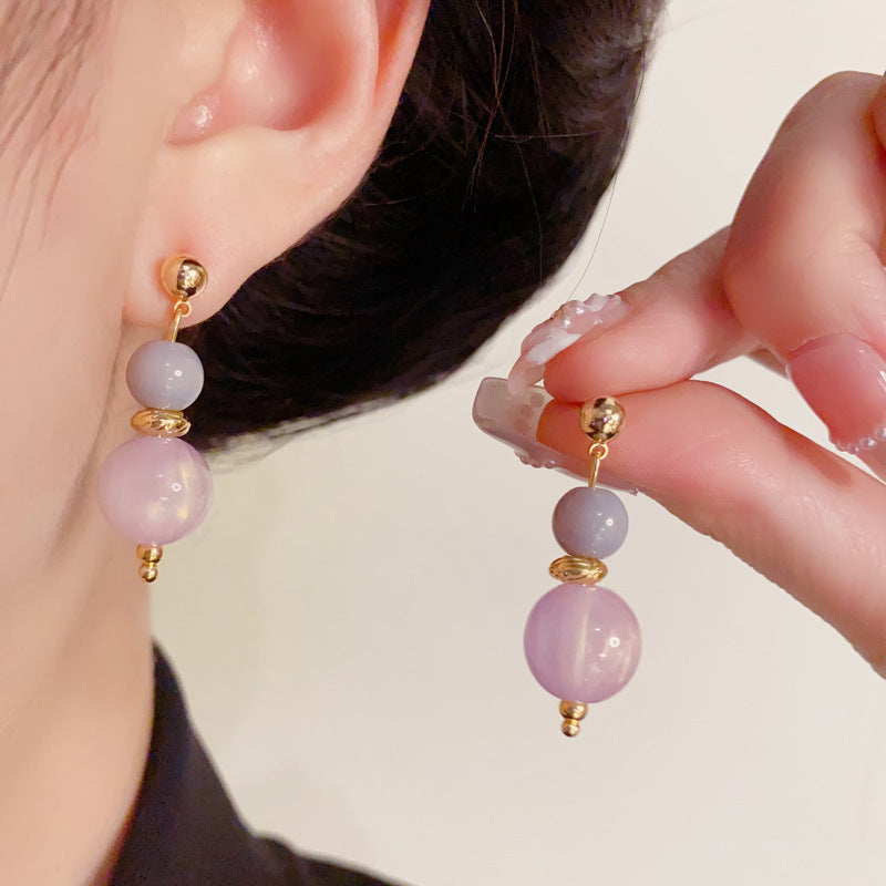 Luxury Colorblock Natural Stone & Resin Bead Earrings – Elegant Design