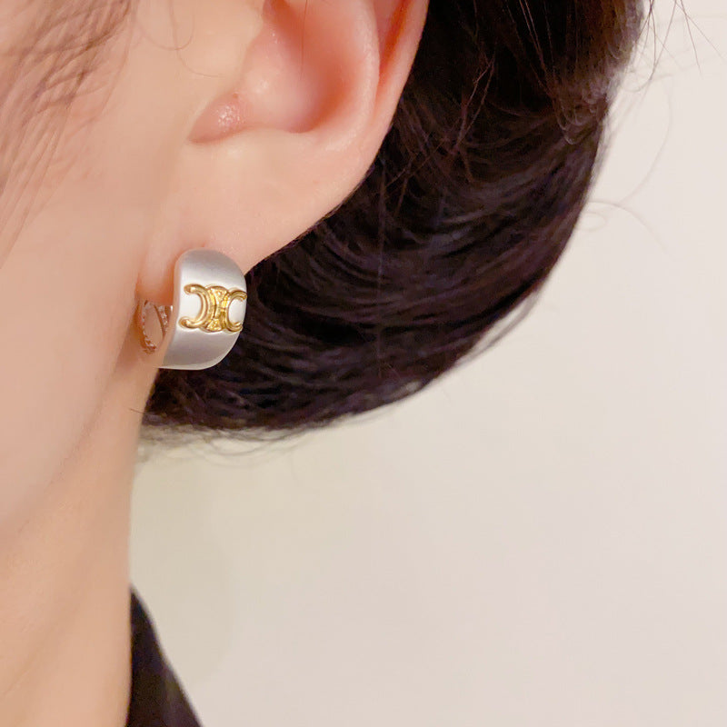 Silver-Plated Luxury Arc de Triomphe Hoop Earrings – Geometric Design