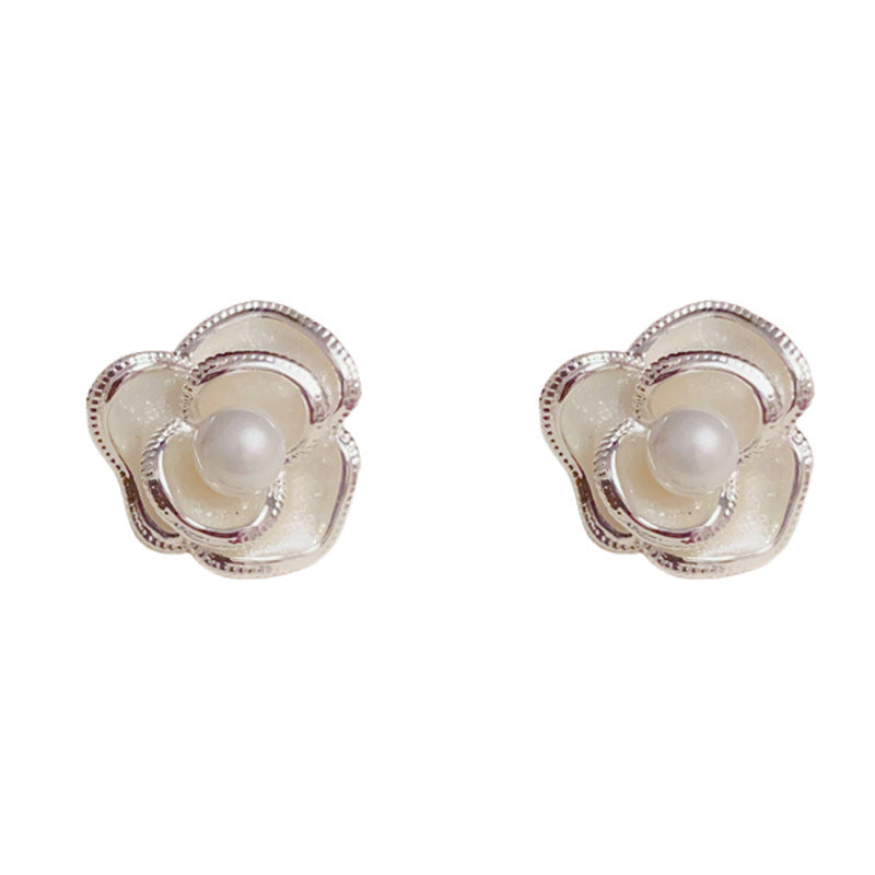 Luxury Metal Flower Stud Sliver Earrings – Elegant Floral Design