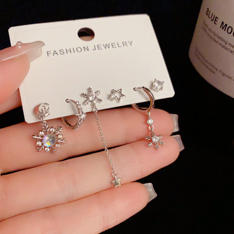 14K Gold-Plated Star-Moon Snowflake 3Piece Earring Set -Chic & Elegant