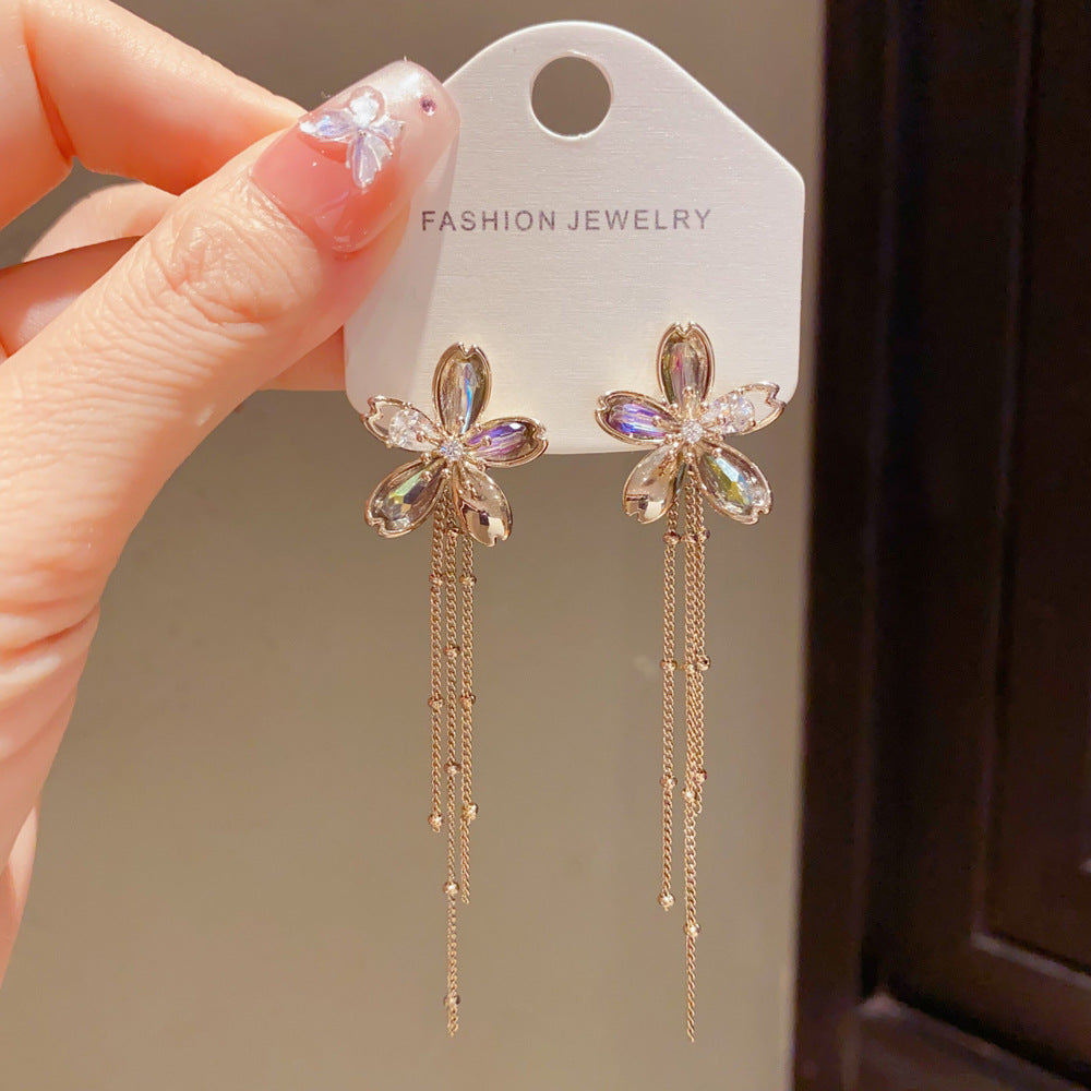 Eaioncol Bronze Petal Tassel Drop Earrings Gold