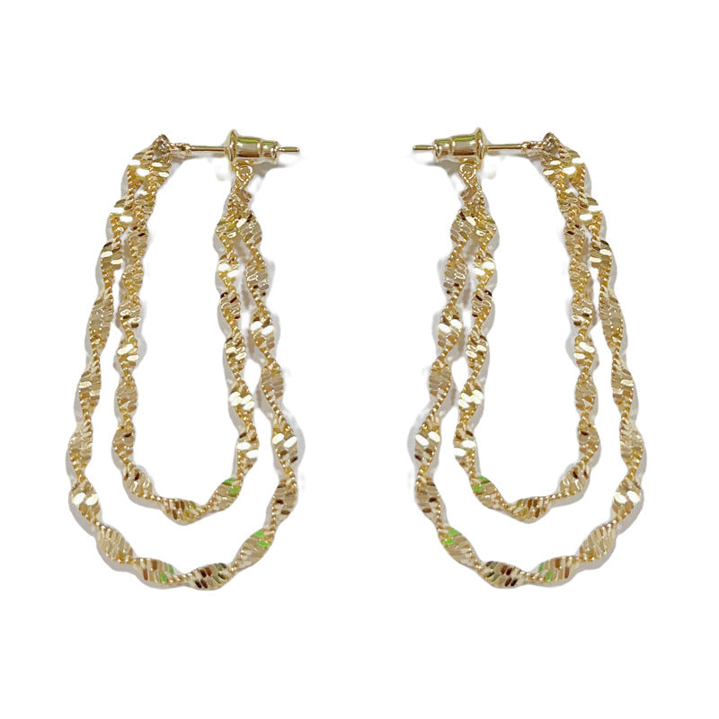 14K Gold-Plated Metal Chain Front & Back Drop Earrings – Chic Design