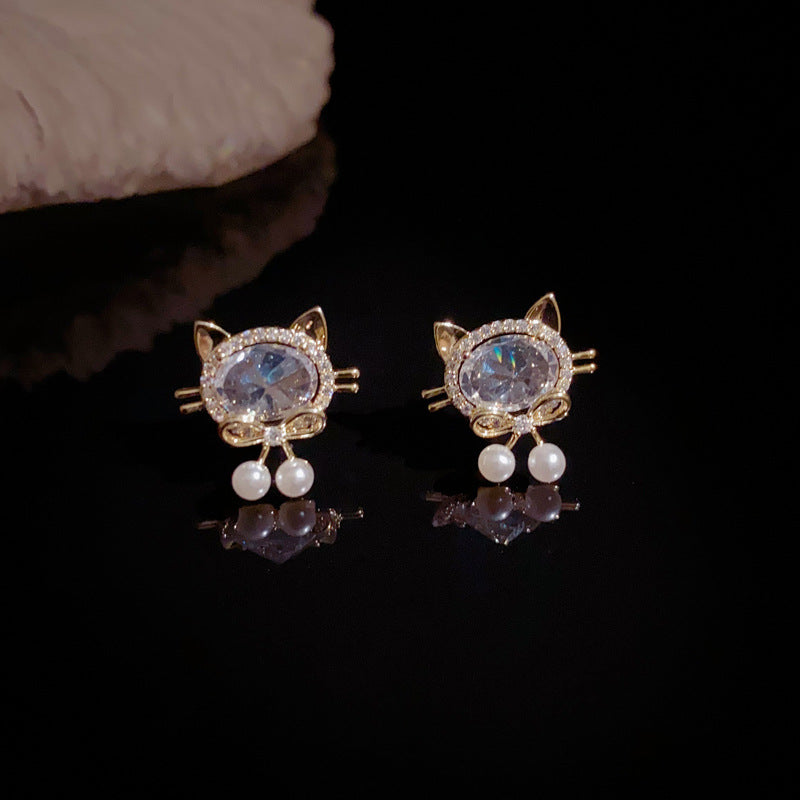 18K Gold-Plated Sparkling Cat Stud Earrings – Minimalist Cute Design