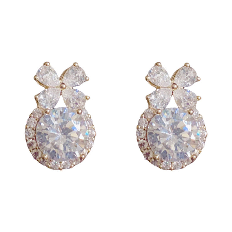 14K Gold-Plated Zircon Bow Circle Stud Earrings– Chic Sparkling Design