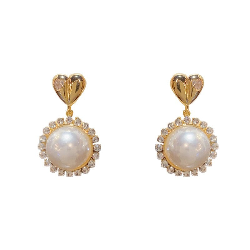 Eaioncol Heart CZ Pearl Hoop Earrings 14K Gold Plated White Red