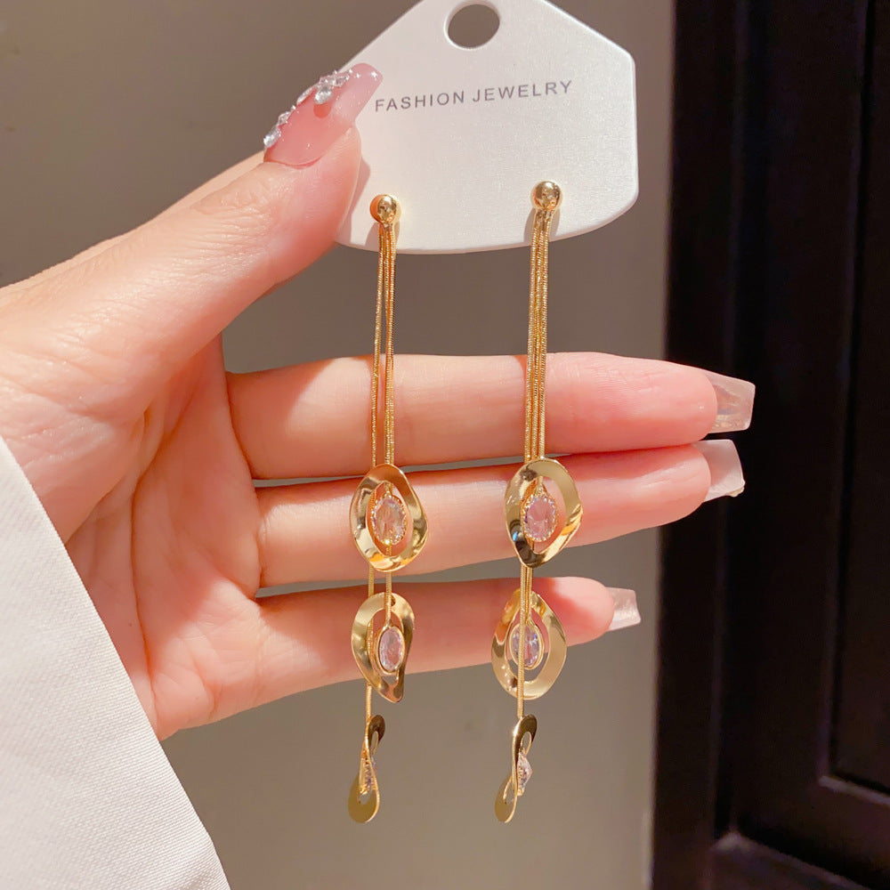 Eaioncol CZ Circle Tassel Earrings 18K Gold & Silver Plated