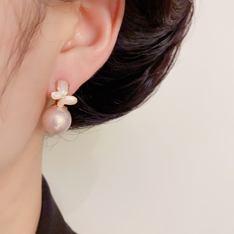 14K Gold Enamel Butterfly Pearl Huggie Earrings – Sweet & Chic Design