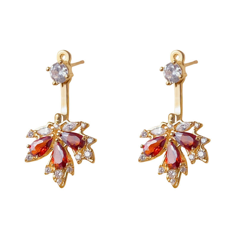 Luxury Two-Way Red Maple Leaf Stud Earrings – Elegant Design