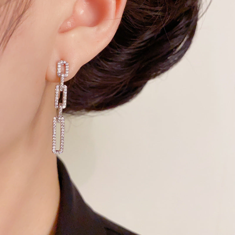 Luxury Zircon Geometric Chain Tassel Drop Earrings – Elegant Design