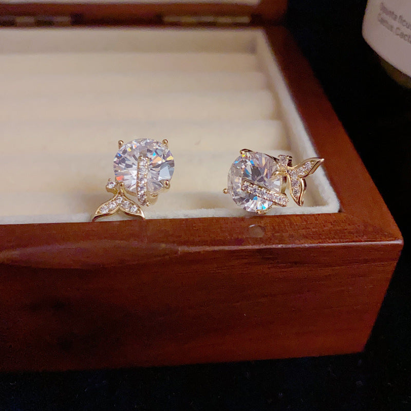 14K Gold-Plated Round Zircon Mermaid Tail Earrings – Elegant Design
