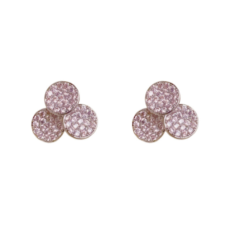 Luxury Zircon Purple Triple Round Stud Earrings – Geometric Design