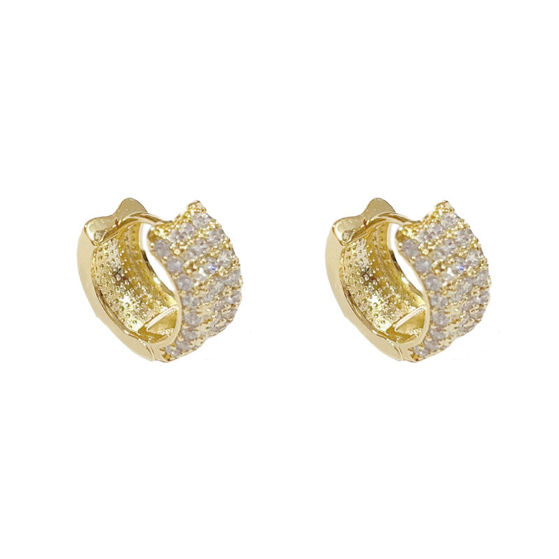 14K Gold-Plated Full Diamond Geometric Ear Hooks - Chic & Elegant