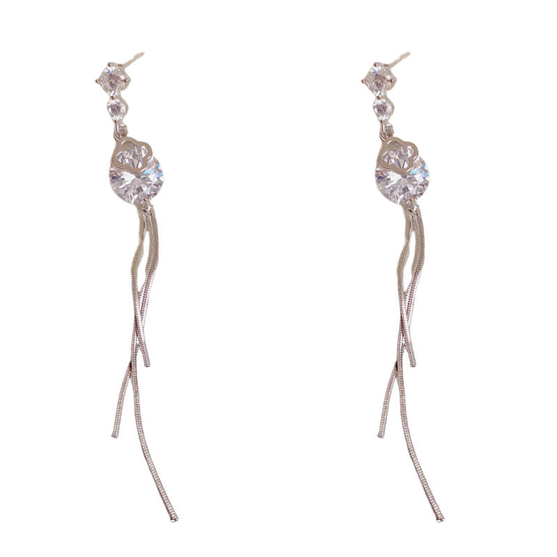 Elegant Diamond Long Tassel Drop Earrings – Floral Design