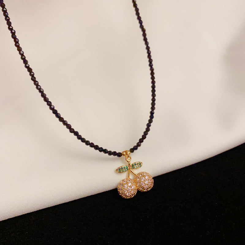 Minimalist Cherry Black Crystal Rhinestone Necklace – Clavicle Chain