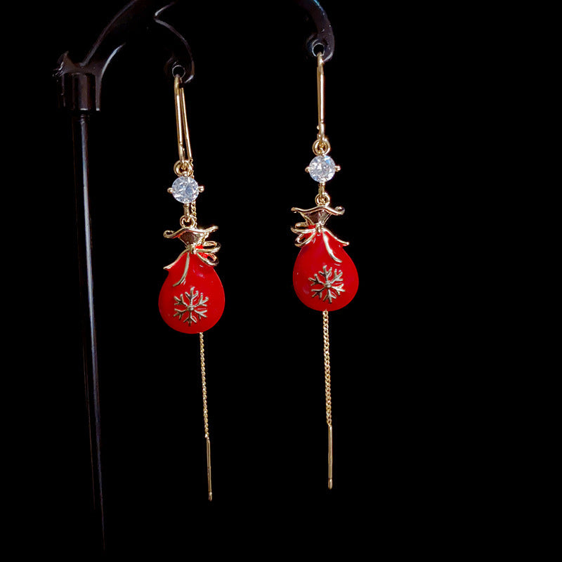 14K Gold-Plated Red Fortune Bag Long Tassel Earrings - Chic & Elegant