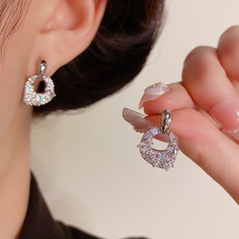 Luxury Full-Zircon Geometric Drop Earrings – Silver Needle Design