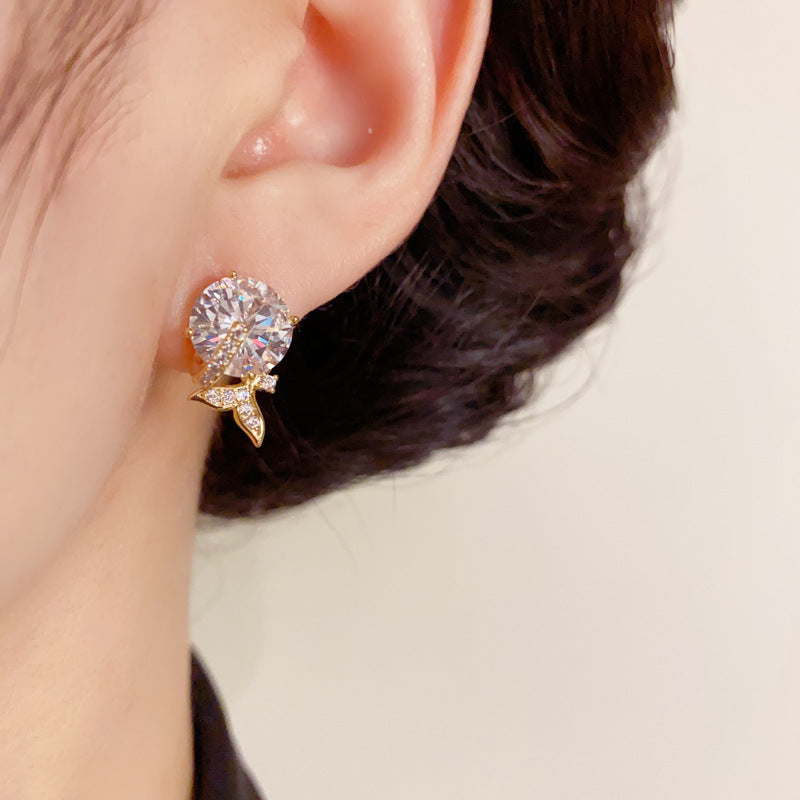14K Gold-Plated Round Zircon Mermaid Tail Earrings – Elegant Design