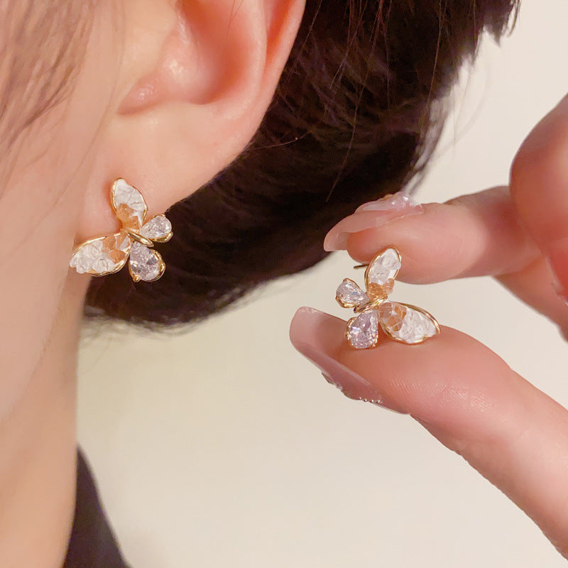 14K Gold Pink Gradient Butterfly Stud Earrings – S925 Silver Needle