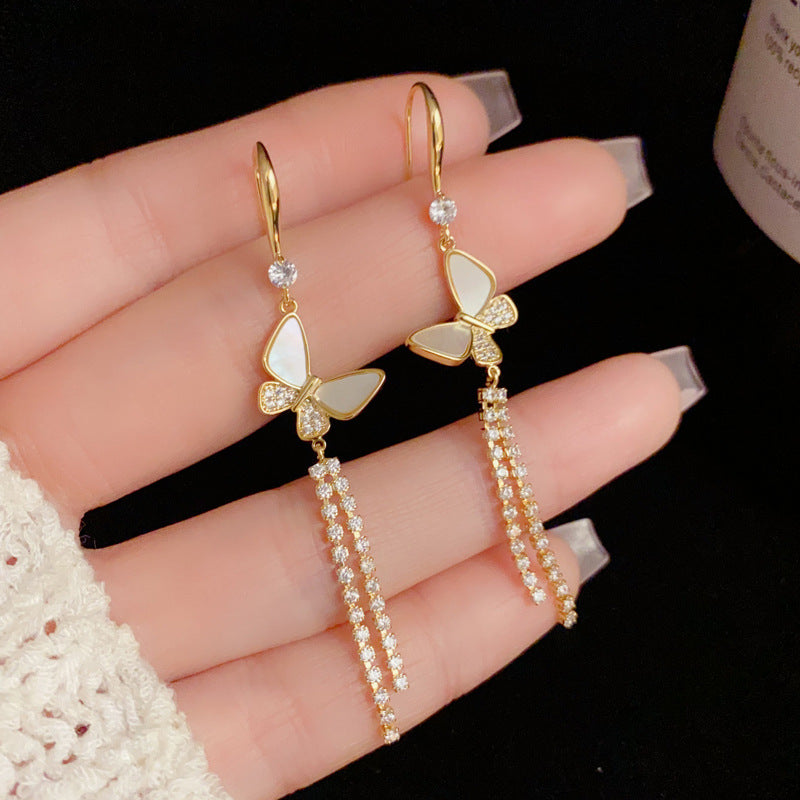 14K Gold-Plated Shell Butterfly Tassel Earrings - Chic Elegance Design