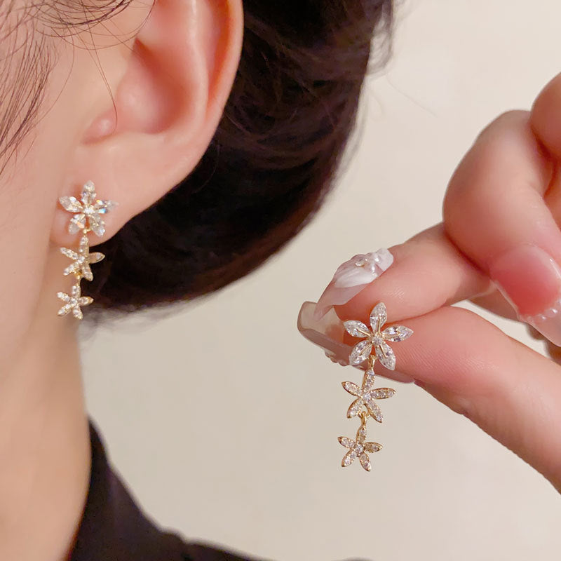 Luxury Full-Zircon Flower Tassel Drop Earrings – Floral Design