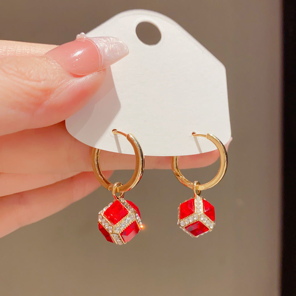 Eaioncol Vintage Red Square CZ Hoop Earrings 14K Gold Plated