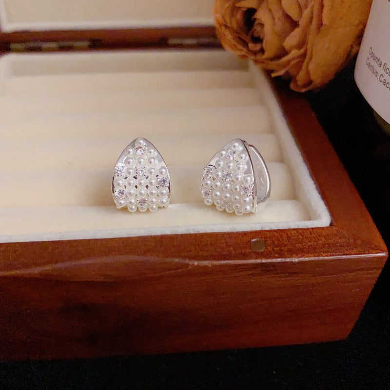 Luxury S925 Silver Zircon & Pearl Triangle Earrings – Elegant Design