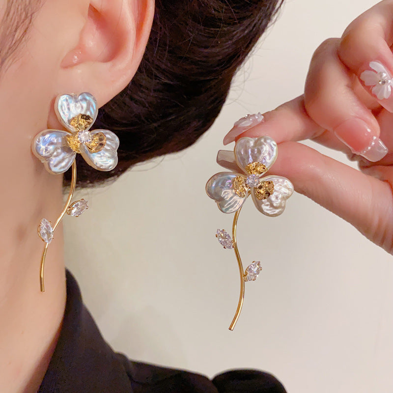 Elegant Baroque Pearl & Flower Bouquet Drop Earrings – Floral Design