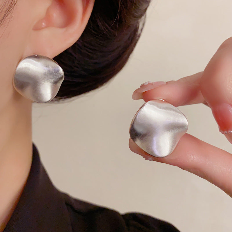 Luxury Brushed Metal Irregular Stud Earrings – Minimalist Design
