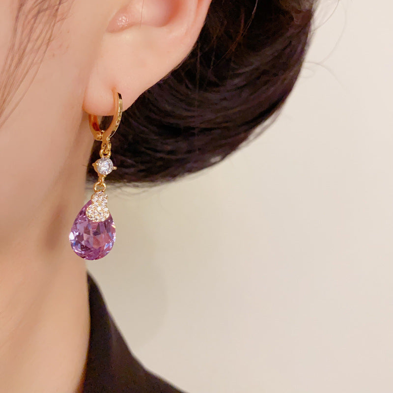 14K Gold Luxury Purple Waterdrop Tassel Earrings – Elegant Design